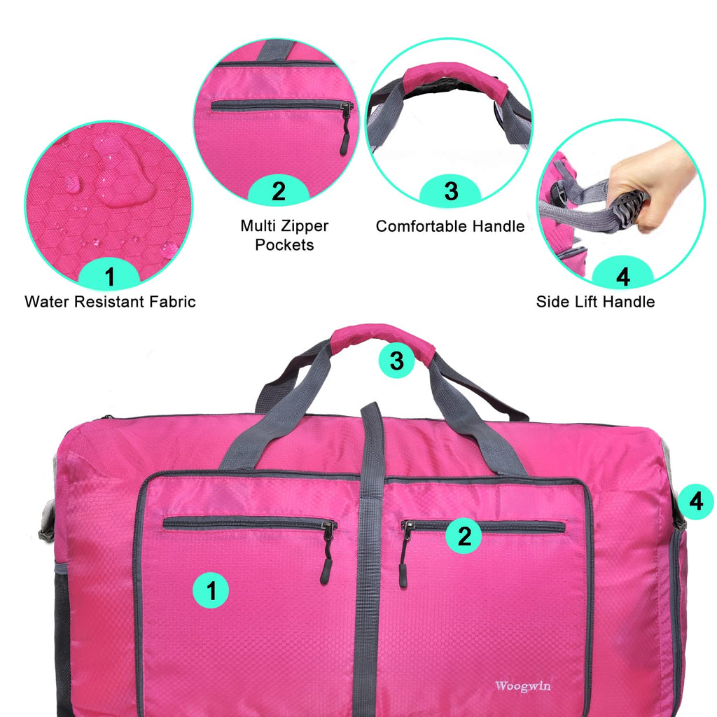 Woogwin Travel Duffel Bag Large Foldable Waterproof Overnight Bag for Beach Swim Bags Pool Sports Gym (100L Rose)