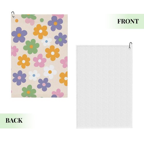 Guyperatic Cute Floral Golf Towel with Carabiner Clip 24"x16" Flower Ladies Golf Towels for Golf Bags Microfiber Waffle Golf Rag for Disc Balls Clubs Accessories for Women Men Girls