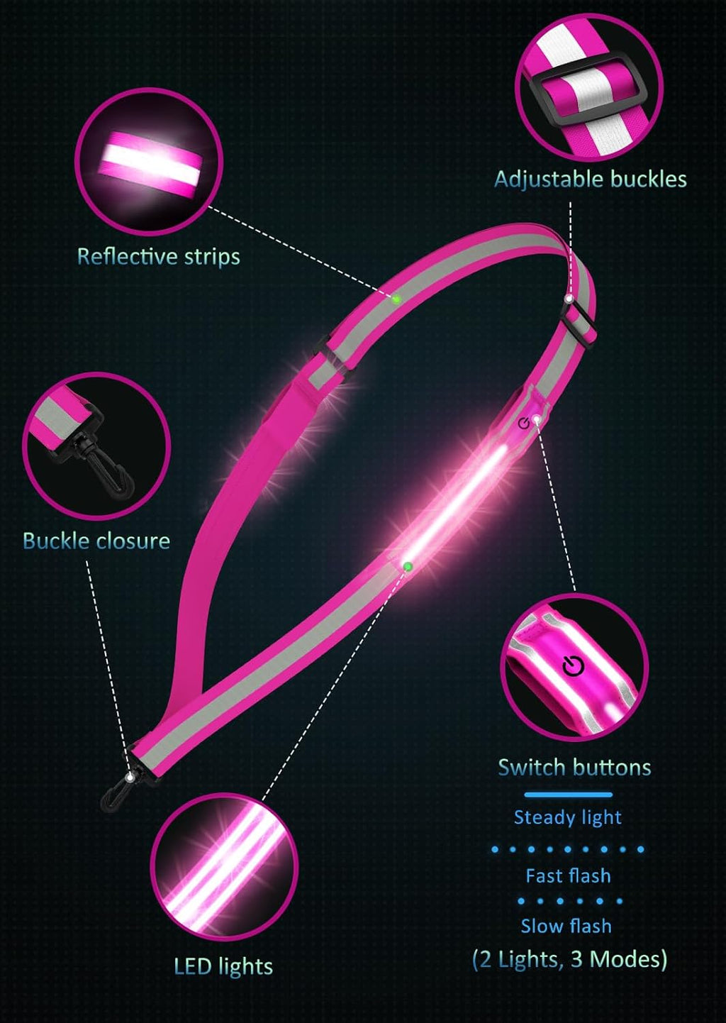 Ylzzrs LED Reflective Belt - High Visibility Safety Gear for Night Walkers | Rechargeable for Men, Women & Kids
