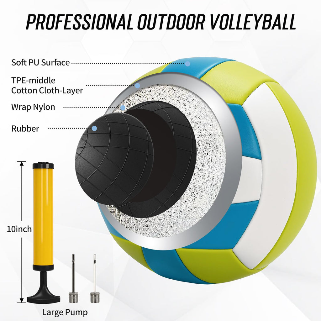 Outdoor Professional Volleyball Net Set with Heavy Duty 2" Adjustable Aluminum Poles, Tetoron Net, Portable 1800D Carry Bag - Super Stable & Anti-Sag with 2 Tension Adjusters for Backyard Beach Grass