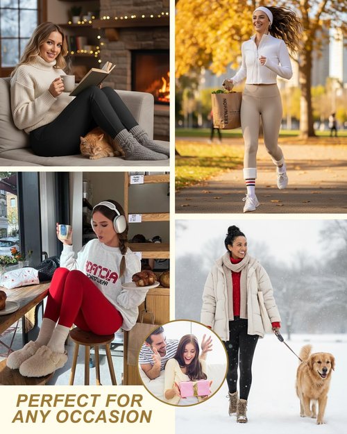 Fleece Lined Leggings Women Black - Thermal Pants High Waist Tummy Control, Squat Proof Thick Warm Yoga Tights