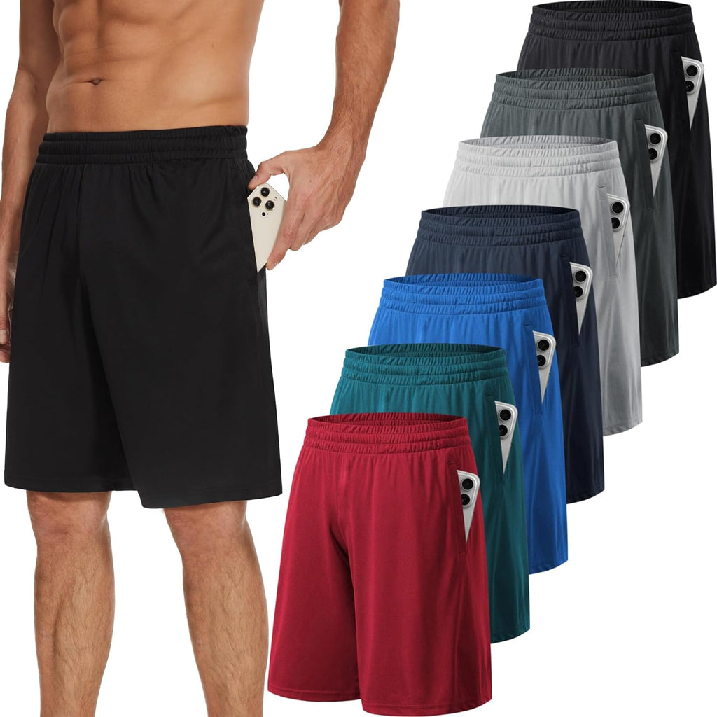 TVKSOM Men's Athletic Shorts - Quick Dry Basketball Shorts with Pockets & Elastic Waistband | 7 Pack