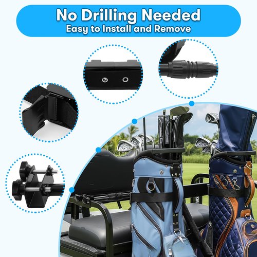 Kartols Golf cart Bag Holder Bracket No-Drilling Golf Club Holder for 2+2 Golf Cart Rear Seat for Yamaha, EZGO, Club Car, with 1 Inch Square Tube, Universal Golf cart Accessories Adjustable