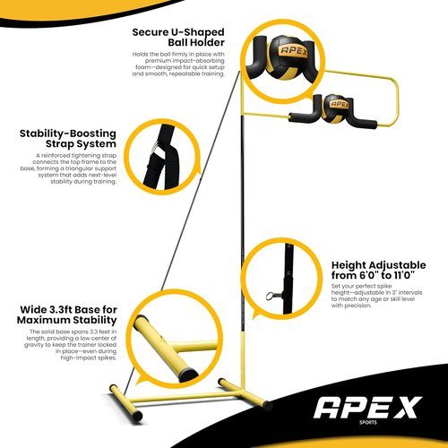 Apex Sports Volleyball Spike Trainer - Adjustable Solo Practice Station for Hitting & Spiking - Durable 25lb Base, Indoor/Outdoor Use