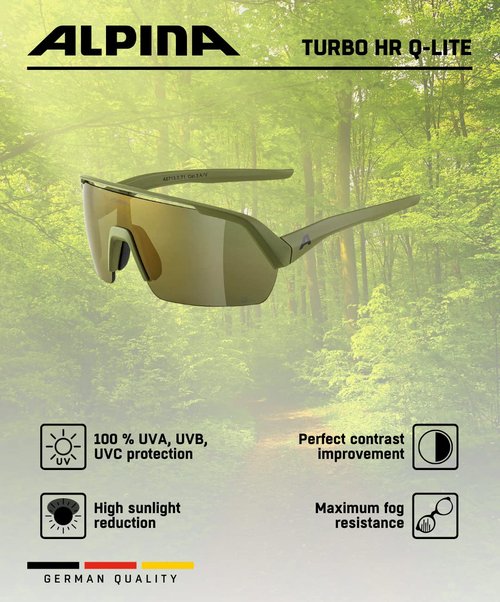 ALPINA Mirrored & Contrast-enhancing Anti-fog Cycling Glasses for Men & Women, 100% UV Protection, TURBO HR Q-LITE, olive matt, one size