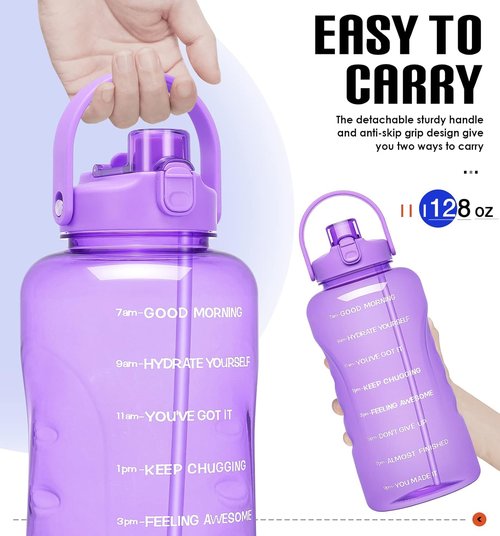 HydroPal 1 Gallon Water Bottle - BPA-Free 128 oz Gym Bottle with Straw & Motivational Time Markers | Large for Fitness & Camping (13.8 x 5.5 Inch)