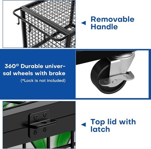 Boshen 41.7" Extra Large Ball Cart Storage Rolling with Lockable Wheels Lid & Removable Handle, XXL Sports Equipment Basketball Storage Holds Up to 36 Balls for School, Club, Gym, Garage