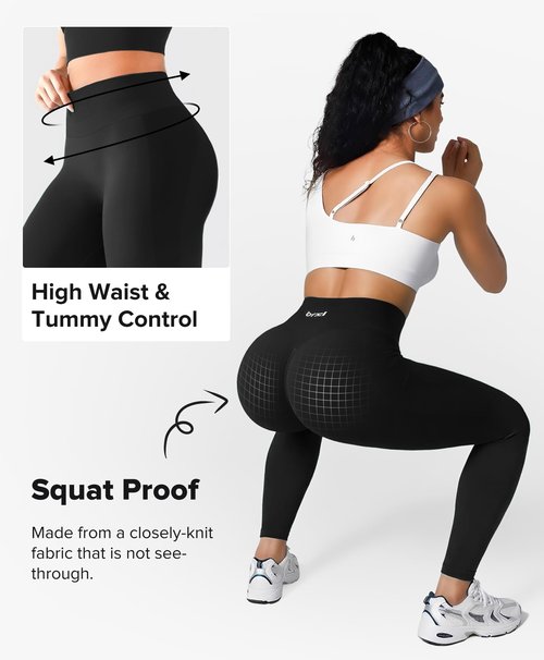 BRXL Booty Lifting Gym Leggings for Women Butt Sculpting Tummy Control High Waist Seamless Spandex Workout Yoga Pants Black M