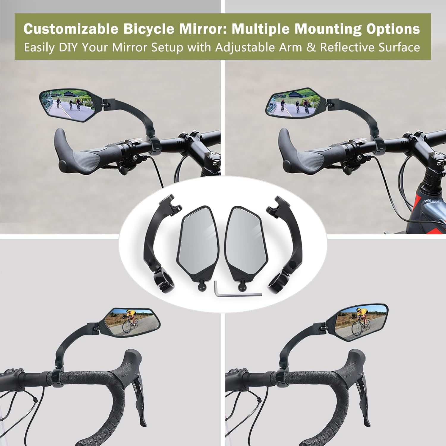 Skiennix Adjustable Bike Mirrors - HD Shatterproof, 360° Rotatable, Universal Fit for MTB & E-Bikes | Left & Right Pair