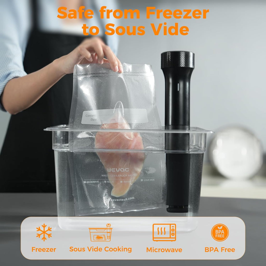 Wevac Vacuum Sealer Bags - Heavy-Duty BPA-Free Food Storage, 100 Count (6"x10" & 8"x12"), Puncture-Resistant & Freezer Safe