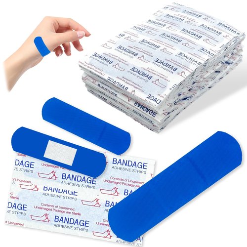 200 Pcs Blue Metal Detectable Bandages PE Waterproof Adhesive Bandage Bulk Sterile Pads Latex-Free for First Aid & Wound Care Rectangle
