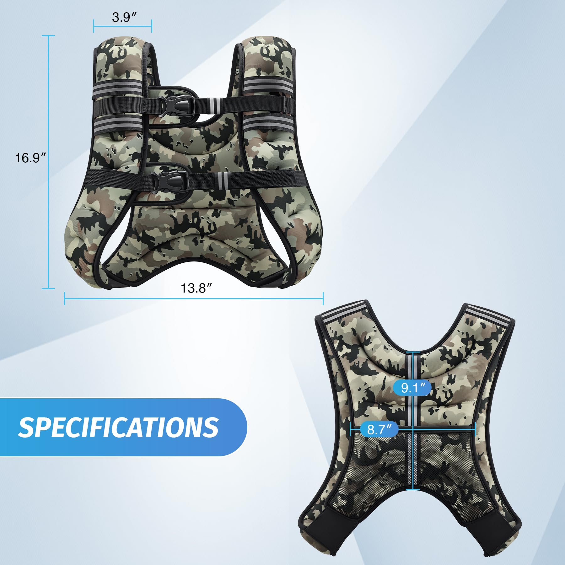 ZELUS Weighted Vest, 6lb/8lb/12lb/16lb/20lb/25lb/30lb Weight Vest for Men Women with Storage Pocket & Reflective Strips for Workout Strength Training Running Muscle Building, Desert Camo (25 lb)