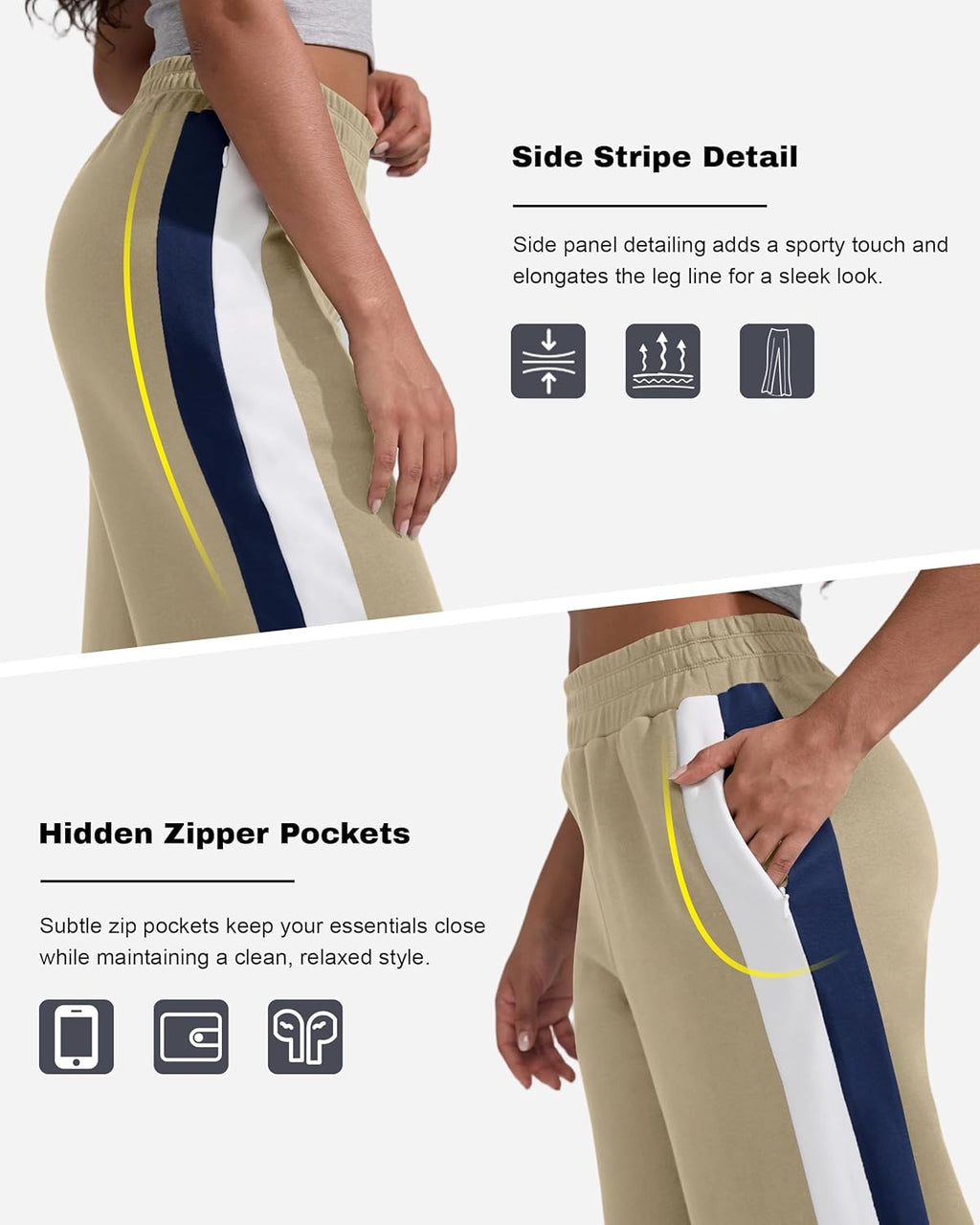 Skiennix Women's Wide Leg Sweatpants - High Waisted Baggy Fit with Pockets & Side Stripes