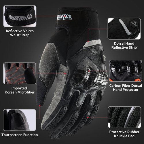 Masontex M30 Motorcycle Gloves for Men - Breathable Carbon Fiber, Touchscreen, Anti-Slip Palm