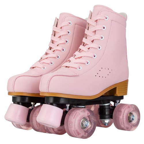 YYW High-top PU Leather Roller Skates for Women，Outdoor Roller Derby Skates for Unisex Beginners with Light up Wheels(Pink-39-Women 8.5/Men 7)