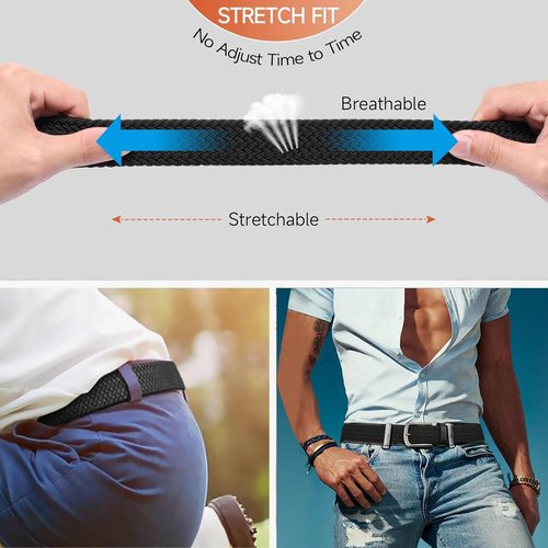 GAEKEAO Elastic Braided Belt for Men - 1 3/8" Stretch Woven Design for Golf & Casual Wear | Black