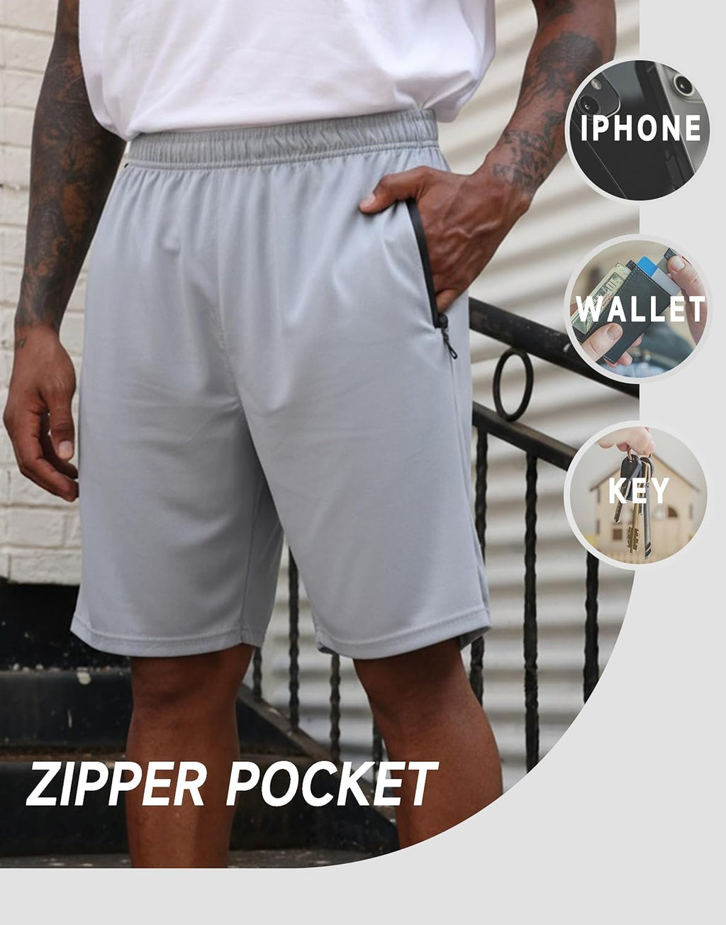 RPOVIG Men's Athletic Mesh Workout Shorts Set - 5 Pack with Zippered Pockets for Gym & Basketball