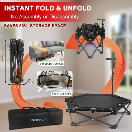 Foldable Mini Trampoline - 42" Rebounder for Adults & Kids | One-Step Fold & Open, 450lbs Capacity