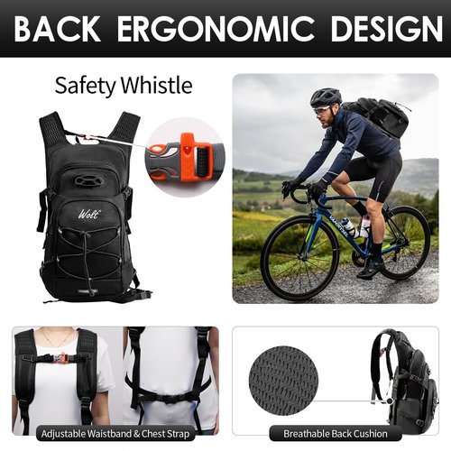 WOLT Hydration Backpack 18L Hiking Water Backpack with 2L Water Bladder for Men Women, Hydration Pack for Running Cycling Biking and Climbing (Black)