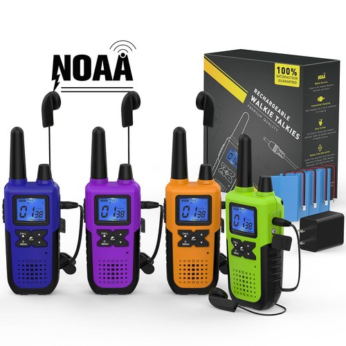 Topsung Walkie Talkies Rechargeable for Adults Long Range with Earpiece NOAA Weather Alert, Multi-purpose 2 Way Radio 4 Pack for Team Work Senior Care Kid Adventure Family Camping Hiking Skiing Cruise