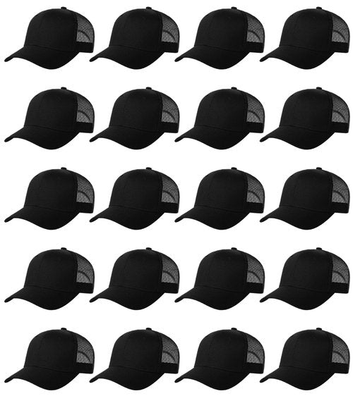 LYDTICK 20 Pack Baseball Cap Blank Trucker Hats Bulk Wholesale Hats Adjustable Plain for Men Women, Black Mesh
