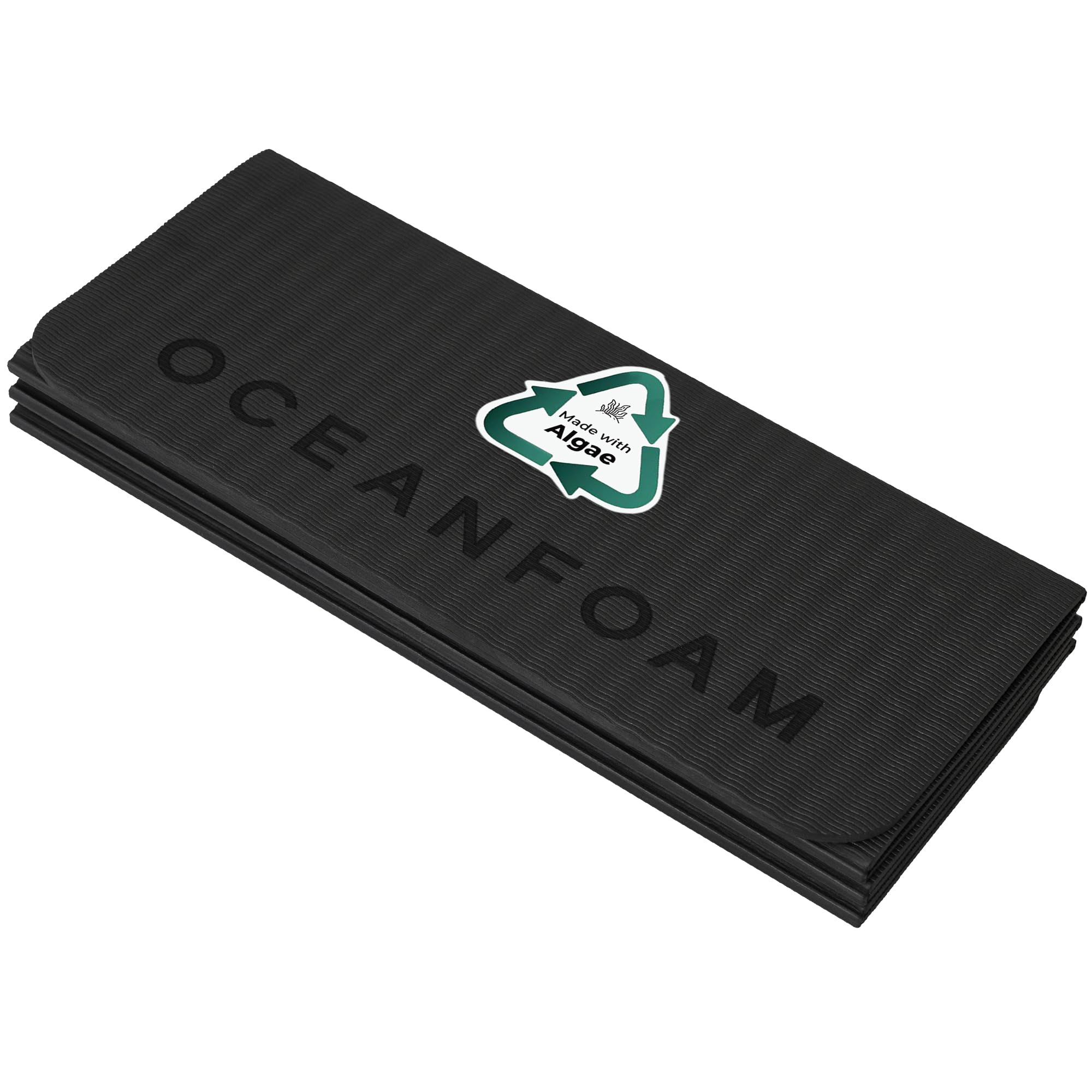Oceanfoam Travel Workout Mat – 0.3" Thick Folding Exercise Mat for Yoga, Pilates, & Fitness – Non-Slip with Cotton Carrying Strap, Made with Sustainable Algae Foam – 24" x 72" (Charcoal)