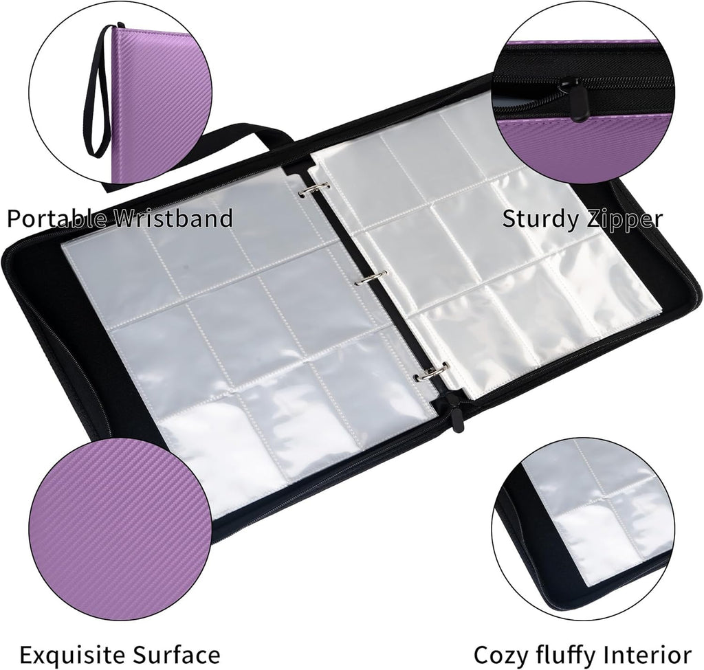 Trading Card Binder - 9 Pocket PU Zipper Album | Holds 900 Cards, Hard Cover Organizer for Pokémon, MTG & Sports Cards (Purple)