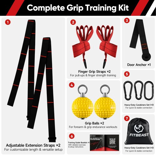 FitBeast Pull Up Ball Grips & Finger Straps Set – Grip Balls for Dead Hangs, Pull Ups, Climbing & Home Gym Training (Black)