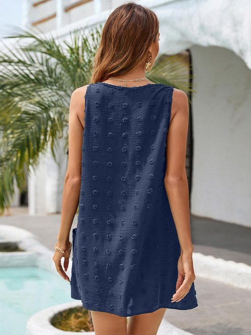 Blooming Jelly Womens Casual Sun Summer Dresses Swiss Polka Dot Beach Cover Up V Neck Tank Dress with Pockets