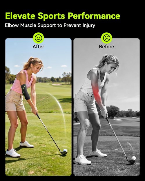 Elbow Brace Support with Gel Pads Breathable Elbow Compression Sleeve for Men & Women 4D Knit Elbow Sleeve for Golfer's, Tennis Elbow, Tendonitis, Reduce Joint Pain During Any Activity(Black, Large)