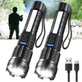 Rechargeable LED Flashlights, 90,000 Lumens Super Bright Handheld FlashLight, 7 Modes with COB Work Light, IPX6 Waterproof, Adjustable Tactical Flash light for Home,Camping and Emergencies-2 Pack