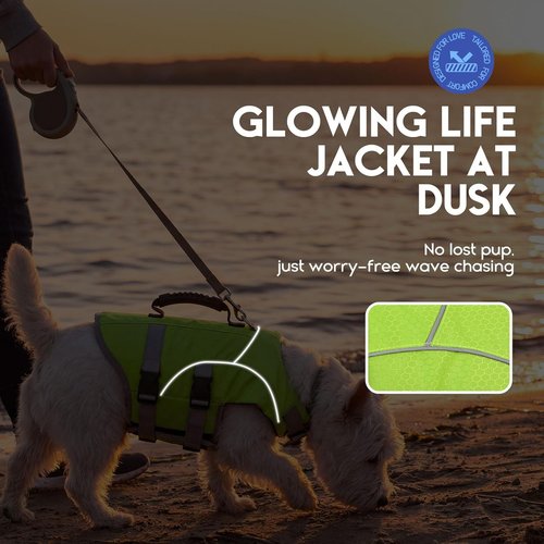 ASENKU Dog Life Jacket - High Buoyancy Swimming Vest with Rescue Handle | Adjustable Fit for Small to Large Dogs (Neon Green, Size S)