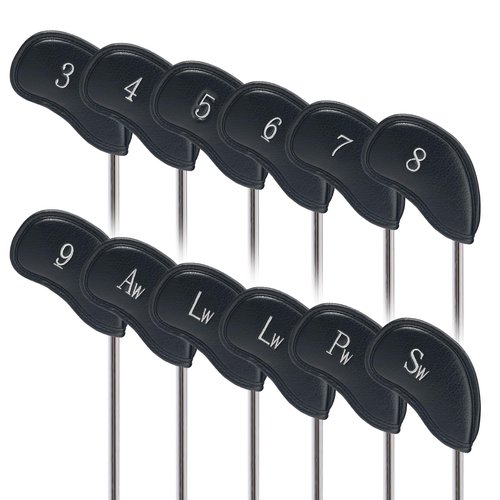 Craftsman Golf 12pcs Thick Synthetic Leather Golf Iron Head Covers Set Headcover fits All Brands Callaway Ping Taylormade Cobra Etc.
