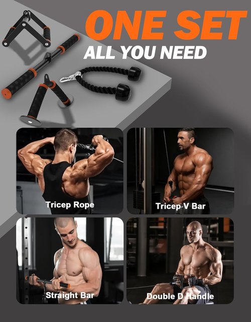 Fitarc Cable Machine Attachment Set - Lat Pulldown Attachments with Non-Slip Grips | Orange