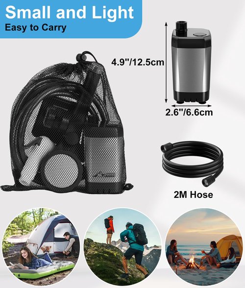 WADEO Portable Shower for Camping, 6000mAh Outdoor Electric Shower Rechargeable Pump with Intelligent Digital Display, Camping Shower Head Nozzle for Camping, Hiking, Traveling, Washing