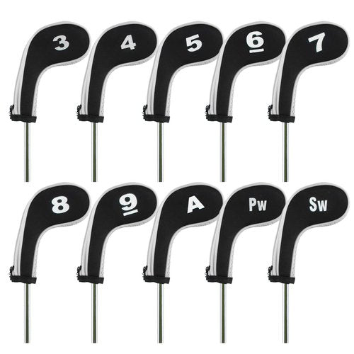 Andux 10pcs/Set Golf Iron Club Head Covers with Zipper Black/White MT/AL02