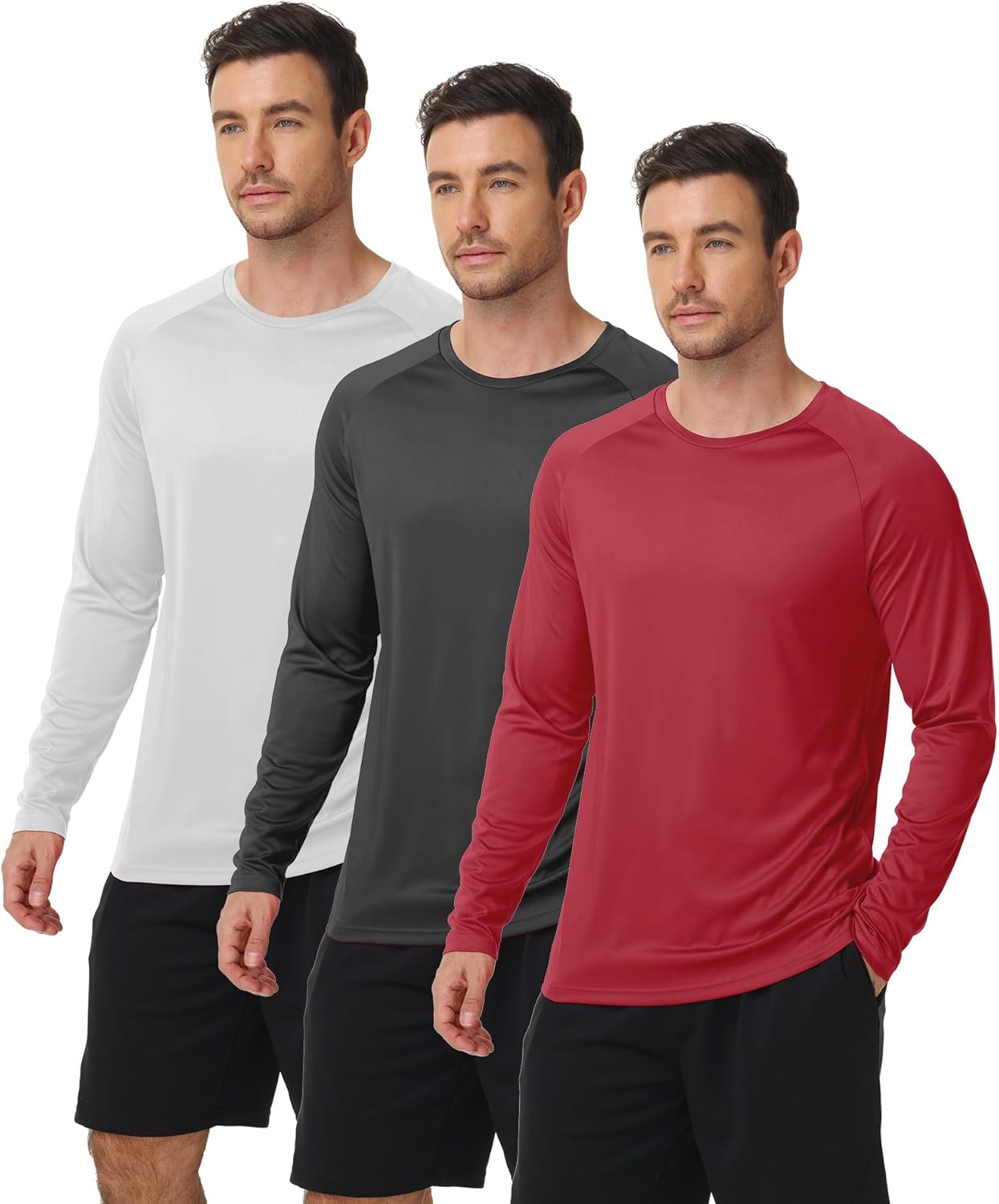Skiennix Long Sleeve Shirts for Men - UPF 50+ UV Protection, Moisture-Wicking | 3 Pack