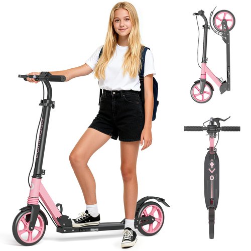 Kick Scooter with Dual Brakes for Kids Age 8+, Teens, Adults, Dual Suspension Foldable Lightweight Scooter with 8 Inch Big Wheels, Max Load 240 LBS Wide Deck