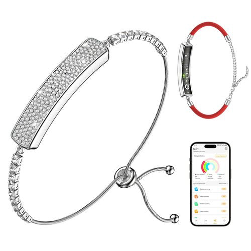 MUSINOTE Light Luxury Smart Bracelet for Women, Jewelry Activity & Fitness Trackers/Heart Rate/Sleep Stress/HRV/Life Waterproof,Automatic Monitoring Wearable Comes with 2 Bands and Free App - Silver