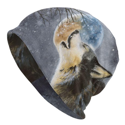 Wolf Moon Beanie For Women Men, Warm Soft Stretch Knitted Beanies Hat Lightweight Casual Slouchy Chemo Cap Cancer Headwear Gifts
