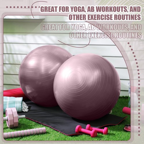 Leyndo 2 Pcs Yoga Ball Exercise Ball Large 26 Inch Exercise Anti Burst Birthing Fitness Ball with Pump, 26 Inches/ 65 cm for Improved Posture, Balance, Yoga, Pilates, Training(Rose)
