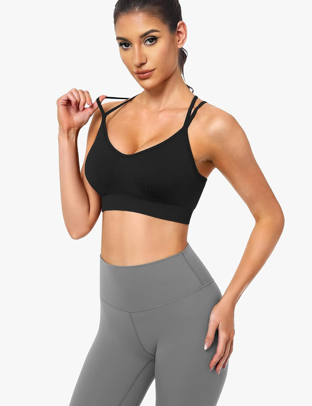 WANAYOU Sports Bras for Women - Strappy Cross Back Medium Support Padded Workout Bra | 3 Pack
