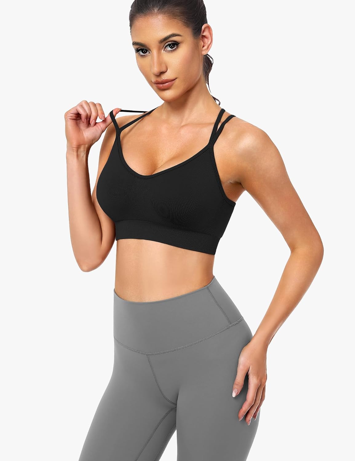 WANAYOU Sports Bras for Women - Strappy Cross Back Medium Support Padded Workout Bra | 3 Pack