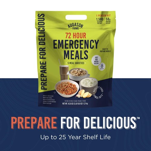 Augason Farms 72 Hour Emergency Food Supply Kit, Dehydrated Meal Survival Food Pouches for 1 Person - 18 Servings
