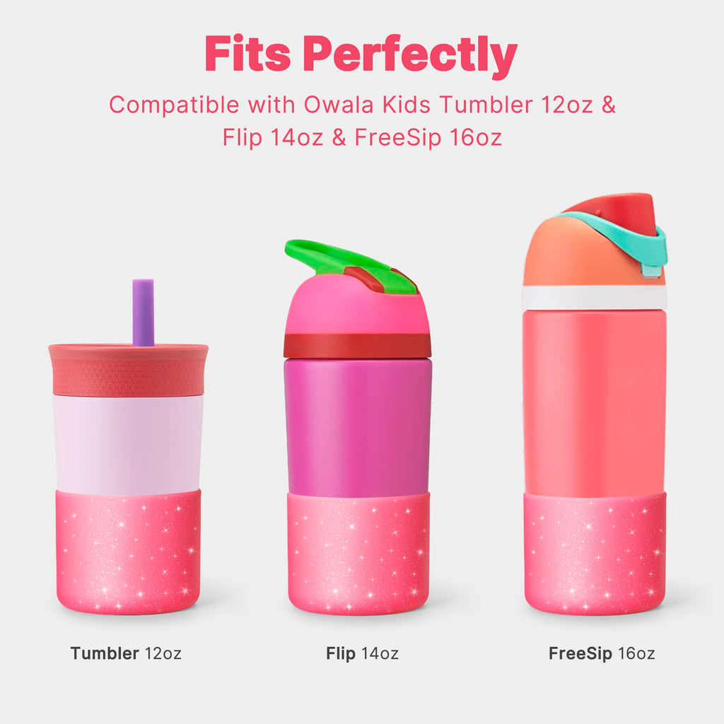 Diumepo Silicone Water Bottle Boot for Owala 14/16oz, Anti-Slip Protective Sleeve Bottom Bumper Protector for Owala 12 oz Tumbler, Flip 14 oz and FreeSip 16 oz Water Bottle (Glitter Rose Red)