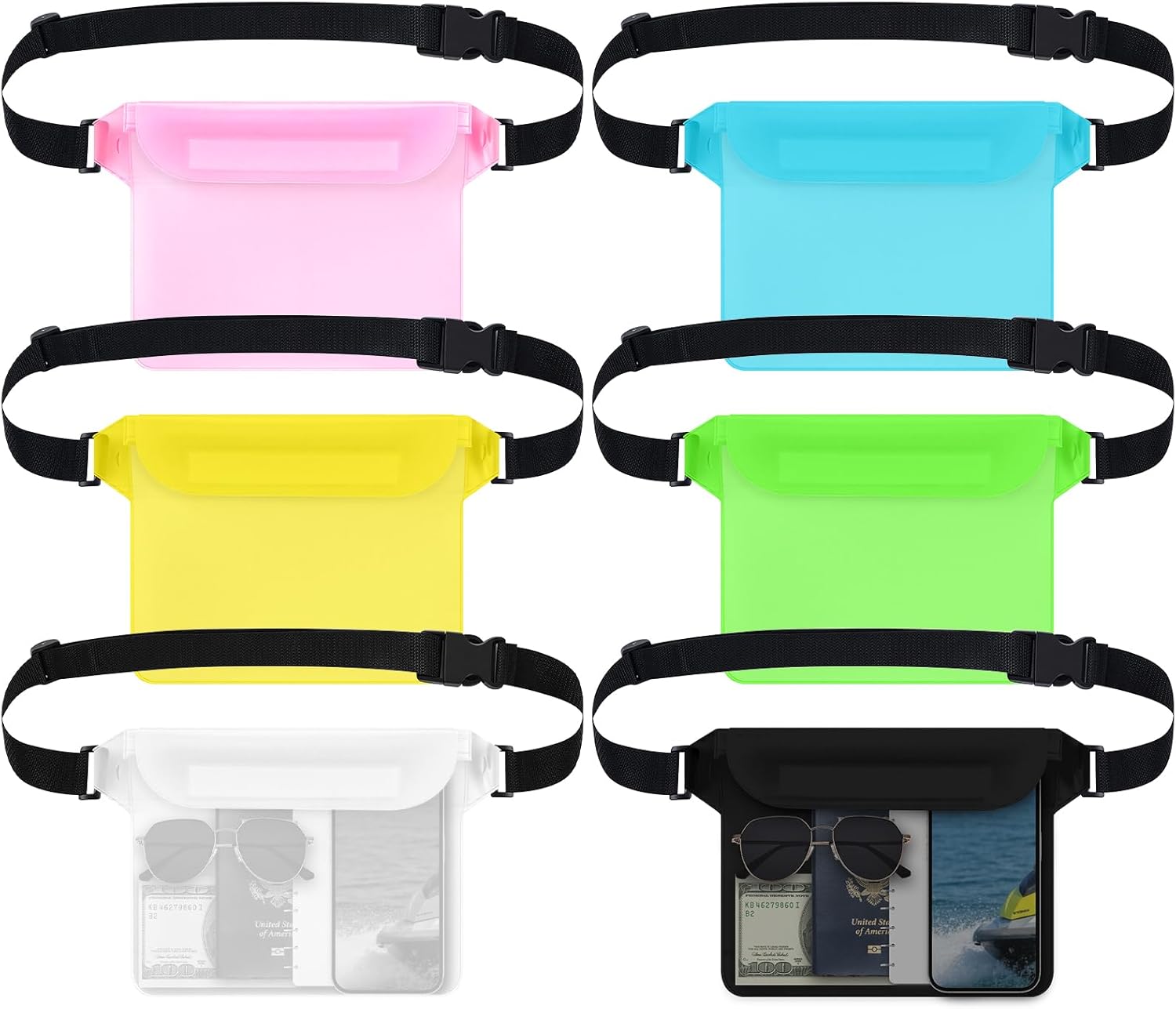 Tallew Waterproof Fanny Pack - 6 Pcs Dry Bag with Waist Strap for Beach & Water Activities | Multicolor