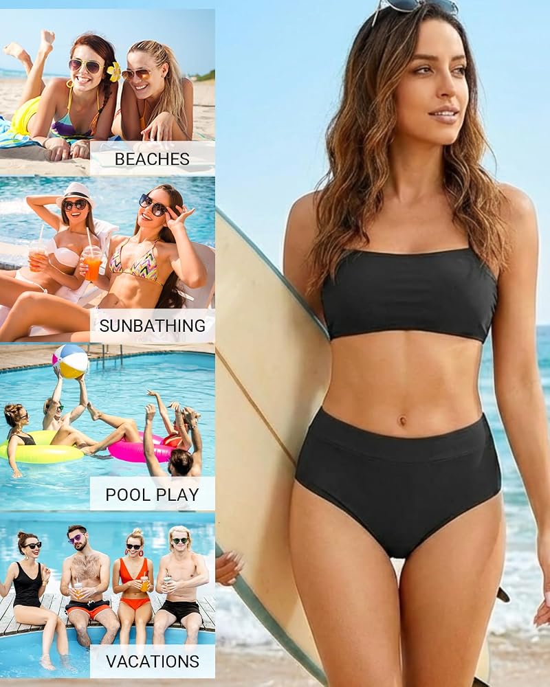 Tempt Me Women Mid Waist Bikini Bottoms - Black, Medium (Full Coverage)