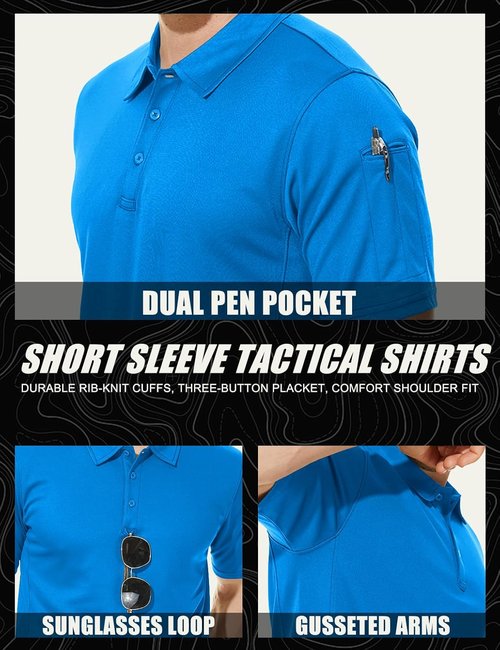 MAGCOMSEN Men's Polo Shirt - Quick-Dry Tactical Performance Tee | Short Sleeve Pique Jersey Golf Shirt