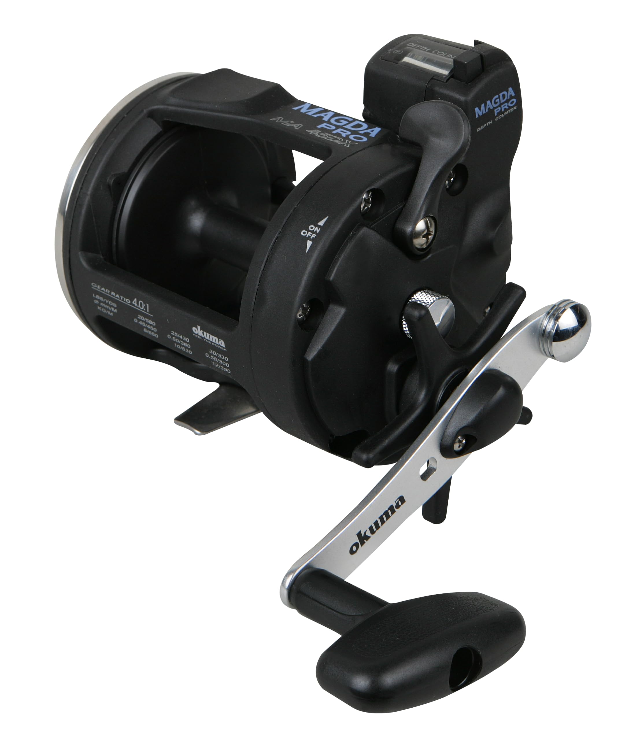 Okuma Magda Pro Line Counter Levelwind Trolling Reel, Small, Black/Silver, MA-20DX