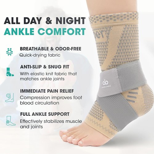 INDEEMAX Ankle Brace - Copper Infused Compression Sleeve for Pain Relief | Skin Silver, Size M